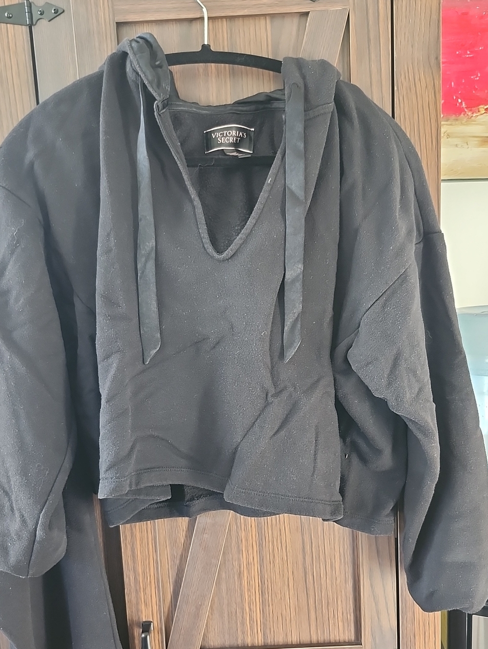 Victoria's Secret Black V‑Neck Cropped Hoodie